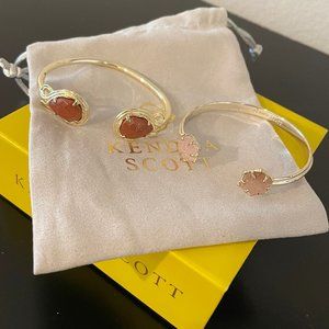 (2) Kendra Scott Light Pink Druzy/Gold and Natural/Gold Cuff Bracelets